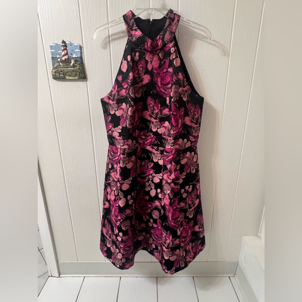Eliza J Fit & Flare Pink & Black Cocktail Dress